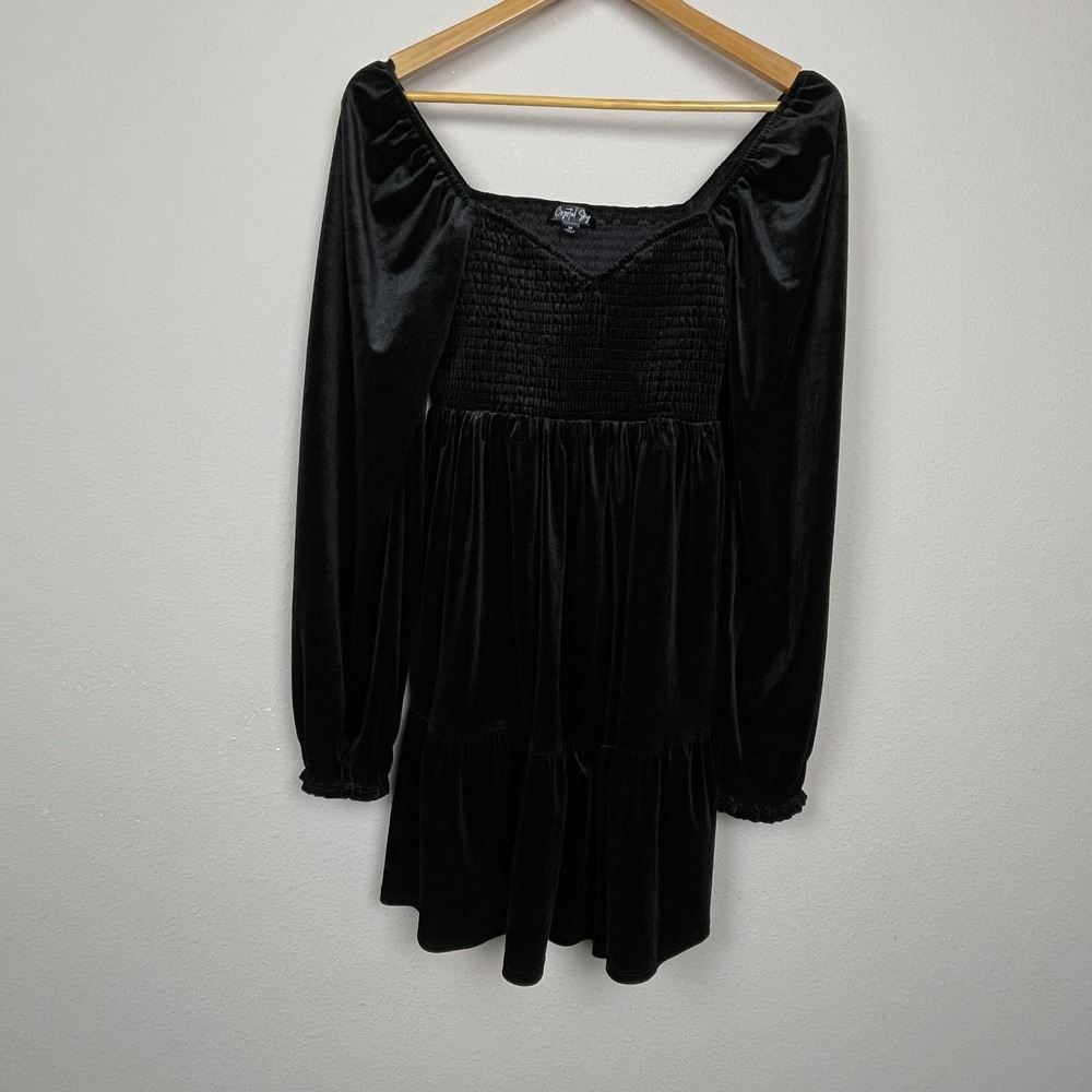 Crystal Sky M Black Velvet Mini Dress Babydoll Witchy Whimsigoth Dark‎ Fairy